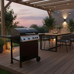 GRILL OGRODOWY GAZOWY Z POKRYWĄ I PÓŁKAMI APOLLO-C CZARNY RUSZT ŻELIWNY 14,5 KW APOLLO-C