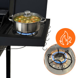 GRILL OGRODOWY GAZOWY Z POKRYWĄ I PÓŁKAMI APOLLO-C CZARNY RUSZT ŻELIWNY 14,5 KW APOLLO-C