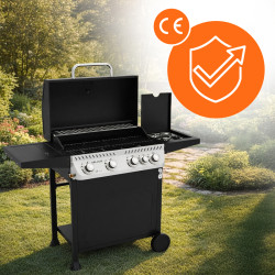 GRILL OGRODOWY GAZOWY Z POKRYWĄ I PÓŁKAMI APOLLO-C CZARNY RUSZT ŻELIWNY 14,5 KW APOLLO-C