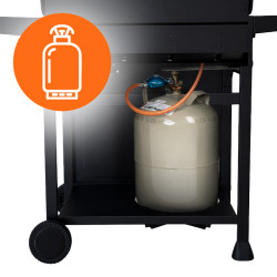 GRILL OGRODOWY GAZOWY Z POKRYWĄ I PÓŁKAMI APOLLO-C CZARNY RUSZT ŻELIWNY 14,5 KW APOLLO-C