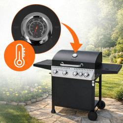 GRILL OGRODOWY GAZOWY Z POKRYWĄ I PÓŁKAMI APOLLO-C CZARNY RUSZT ŻELIWNY 14,5 KW APOLLO-C