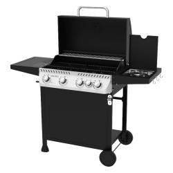 GRILL OGRODOWY GAZOWY Z POKRYWĄ I PÓŁKAMI APOLLO-C CZARNY RUSZT ŻELIWNY 14,5 KW APOLLO-C