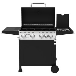 GRILL OGRODOWY GAZOWY Z POKRYWĄ I PÓŁKAMI APOLLO-C CZARNY RUSZT ŻELIWNY 14,5 KW APOLLO-C