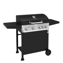 GRILL OGRODOWY GAZOWY Z POKRYWĄ I PÓŁKAMI APOLLO-C CZARNY RUSZT ŻELIWNY 14,5 KW APOLLO-C