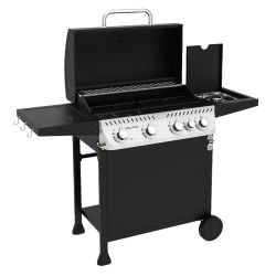 GRILL OGRODOWY GAZOWY Z POKRYWĄ I PÓŁKAMI APOLLO-C CZARNY RUSZT ŻELIWNY 14,5 KW APOLLO-C