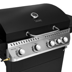 GRILL OGRODOWY GAZOWY Z POKRYWĄ I PÓŁKAMI APOLLO-C CZARNY RUSZT ŻELIWNY 14,5 KW APOLLO-C