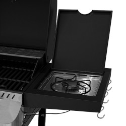 GRILL OGRODOWY GAZOWY Z POKRYWĄ I PÓŁKAMI APOLLO-C CZARNY RUSZT ŻELIWNY 14,5 KW APOLLO-C
