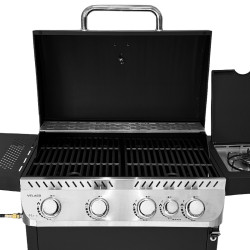 GRILL OGRODOWY GAZOWY Z POKRYWĄ I PÓŁKAMI APOLLO-C CZARNY RUSZT ŻELIWNY 14,5 KW APOLLO-C