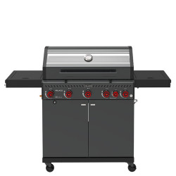 ZESTAW GRILL OGRODOWY GAZOWY Z POKRYWĄ I PÓŁKAMI ZEUS-D CZARNY RUSZT ŻELIWNY ZEUS-D