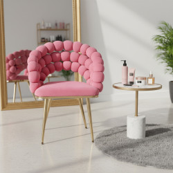 FOTEL KRZESŁO BUBBLE WELUROWE TAPICEROWANE ATRIA BRUDNY RÓŻ NOGI ZŁOTE ATRIA-DP-GL