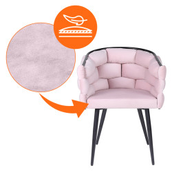 FOTEL KRZESŁO PLECIONE WELUROWE TAPICEROWANE GLAMOUR BORNEO PUDROWY RÓŻ NOGI CZARNE BORNEO-PP-BL