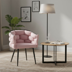 FOTEL KRZESŁO PLECIONE WELUROWE TAPICEROWANE GLAMOUR BORNEO PUDROWY RÓŻ NOGI CZARNE BORNEO-PP-BL