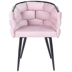 FOTEL KRZESŁO PLECIONE WELUROWE TAPICEROWANE GLAMOUR BORNEO PUDROWY RÓŻ NOGI CZARNE BORNEO-PP-BL