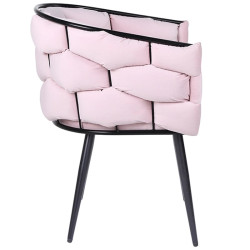 FOTEL KRZESŁO PLECIONE WELUROWE TAPICEROWANE GLAMOUR BORNEO PUDROWY RÓŻ NOGI CZARNE BORNEO-PP-BL