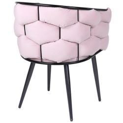 FOTEL KRZESŁO PLECIONE WELUROWE TAPICEROWANE GLAMOUR BORNEO PUDROWY RÓŻ NOGI CZARNE BORNEO-PP-BL