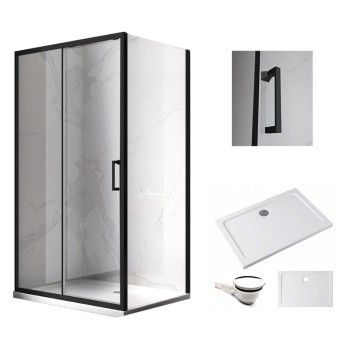 Kabina prysznicowa KZ104A CZARNA BLACK 100x90 + ST04A Biały 100x90cm