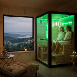 SAUNA FIŃSKA WYSOKOTEMPERATUROWA Z PIECEM FORSA1-BL/HARVIA 3,5KW 1-2 OSOBOWA 120x120 CM