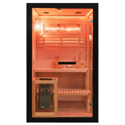SAUNA FIŃSKA WYSOKOTEMPERATUROWA Z PIECEM FORSA1-BL/HARVIA 3,5KW 1-2 OSOBOWA 120x120 CM