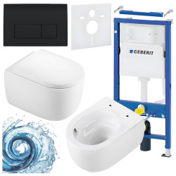 ZESTAW PODTYNKOWY WC STELAŻ GEBERIT DUOFIX MISKA LAKE-WH-TR-02 PRZYCISK DELTA 50 CZARNY POŁYSK