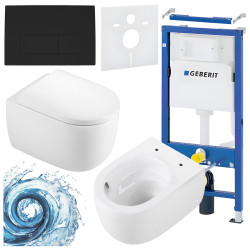 ZESTAW PODTYNKOWY WC STELAŻ GEBERIT DUOFIX MISKA LAKE-WH-TR-02 PRZYCISK DELTA 50 CZARNY MAT