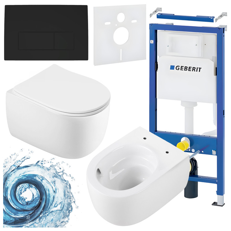 ZESTAW PODTYNKOWY WC STELAŻ GEBERIT DUOFIX MISKA LAKE-WH-TR-03 PRZYCISK DELTA 50 CZARNY MAT