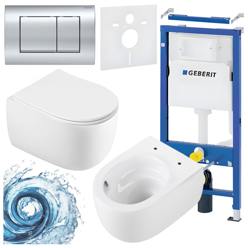 ZESTAW PODTYNKOWY WC STELAŻ GEBERIT DUOFIX MISKA LAKE-WH-TR-03 PRZYCISK DELTA 30 CHROM