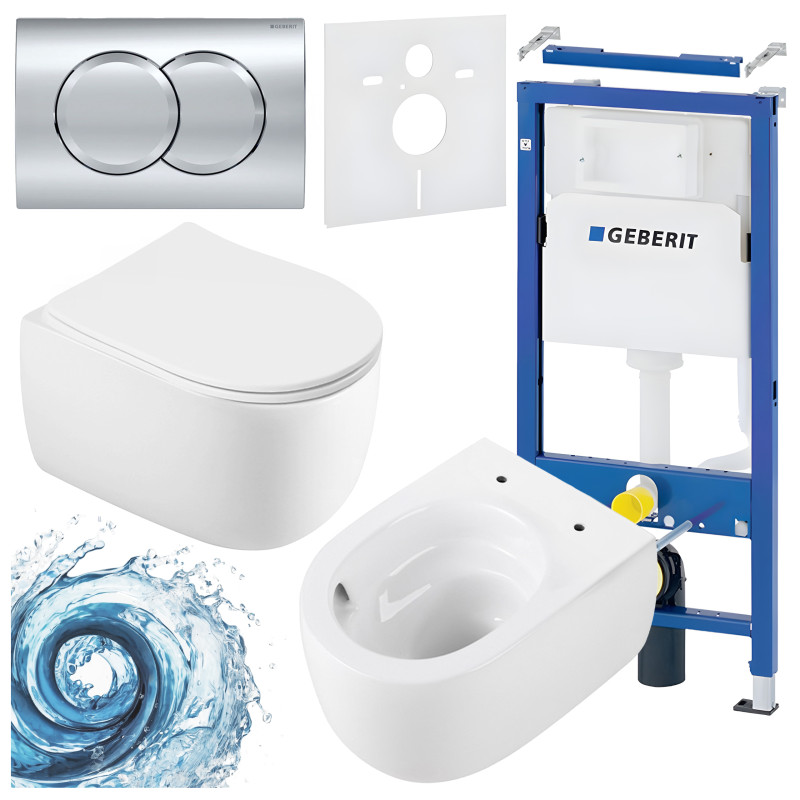 ZESTAW PODTYNKOWY WC STELAŻ GEBERIT DUOFIX MISKA LAKE-WH-TR-03 PRZYCISK DELTA 01 CHROM