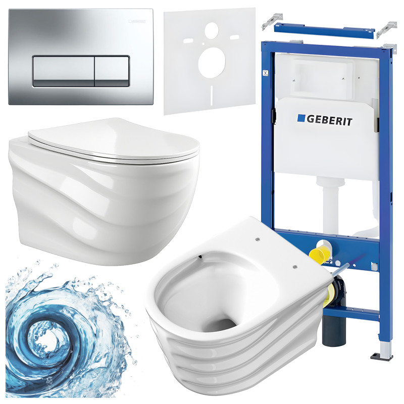 ZESTAW PODTYNKOWY WC STELAŻ GEBERIT DUOFIX MISKA SKAL-WH-RIM-03 PRZYCISK DELTA 50 CHROM