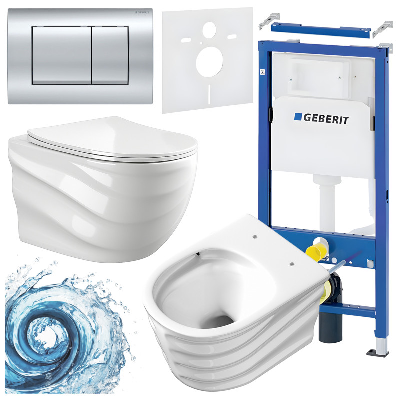 ZESTAW PODTYNKOWY WC STELAŻ GEBERIT DUOFIX MISKA SKAL-WH-RIM-03 PRZYCISK DELTA 30 CHROM