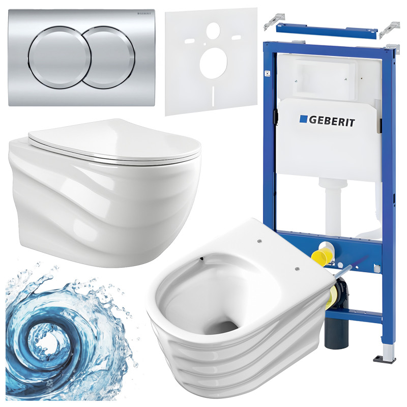 ZESTAW PODTYNKOWY WC STELAŻ GEBERIT DUOFIX MISKA SKAL-WH-RIM-03 PRZYCISK DELTA 01 CHROM