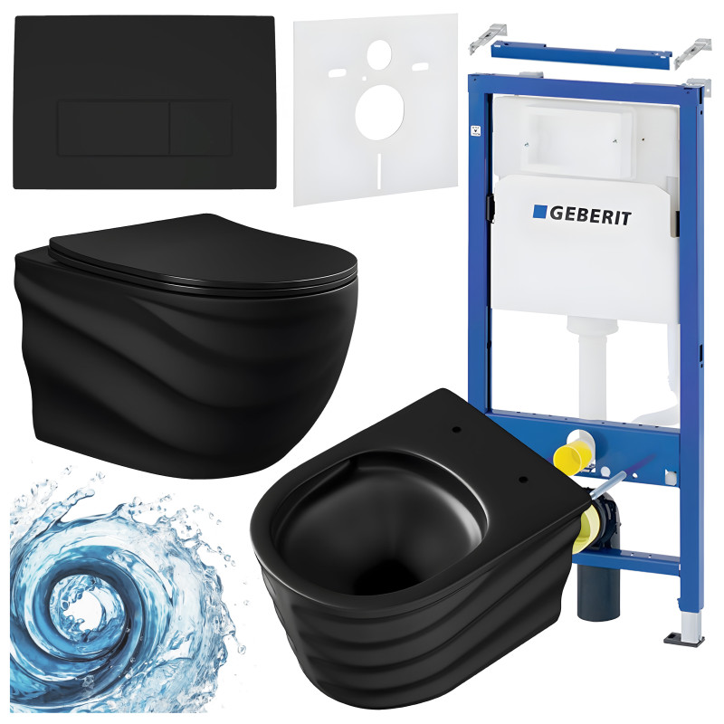 ZESTAW PODTYNKOWY WC STELAŻ GEBERIT DUOFIX MISKA SKAL-MTB-RIM-01 PRZYCISK DELTA 50 CZARNY MAT