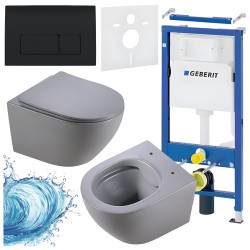 ZESTAW PODTYNKOWY WC STELAŻ GEBERIT DUOFIX MISKA MIZU-MTGR-RIM-03 PRZYCISK DELTA 50 CZARNY POŁYSK