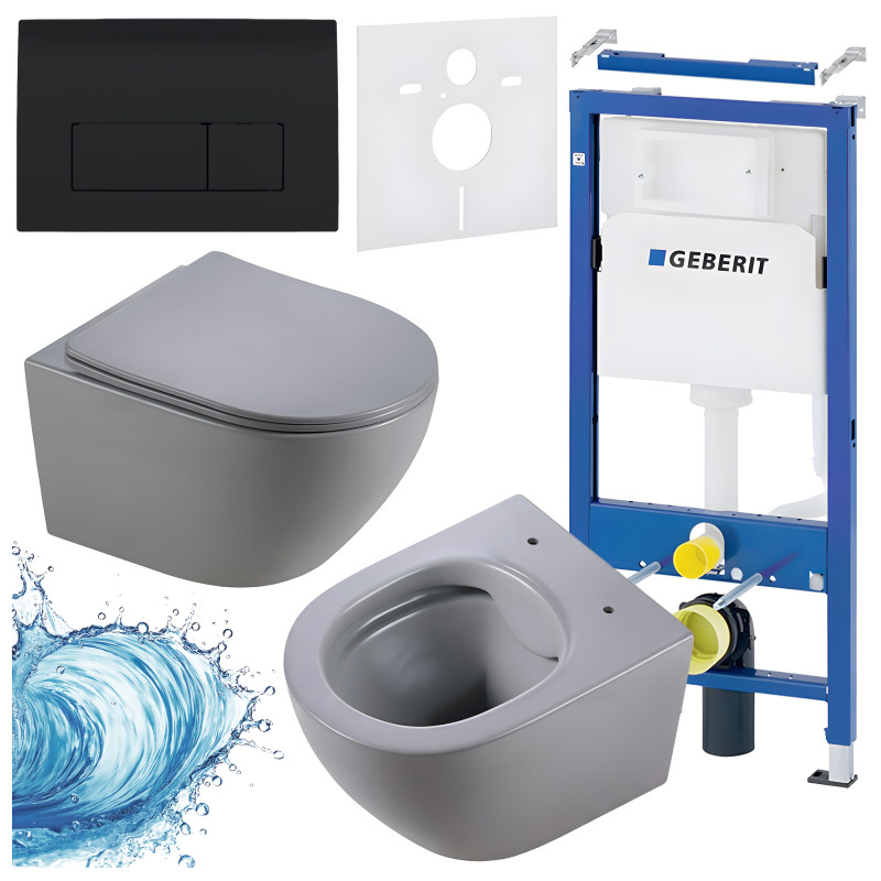 ZESTAW PODTYNKOWY WC STELAŻ GEBERIT DUOFIX MISKA MIZU-MTGR-RIM-03 PRZYCISK DELTA 50 CZARNY POŁYSK