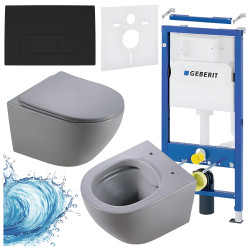 ZESTAW PODTYNKOWY WC STELAŻ GEBERIT DUOFIX MISKA MIZU-MTGR-RIM-03 PRZYCISK DELTA 50 CZARNY MAT