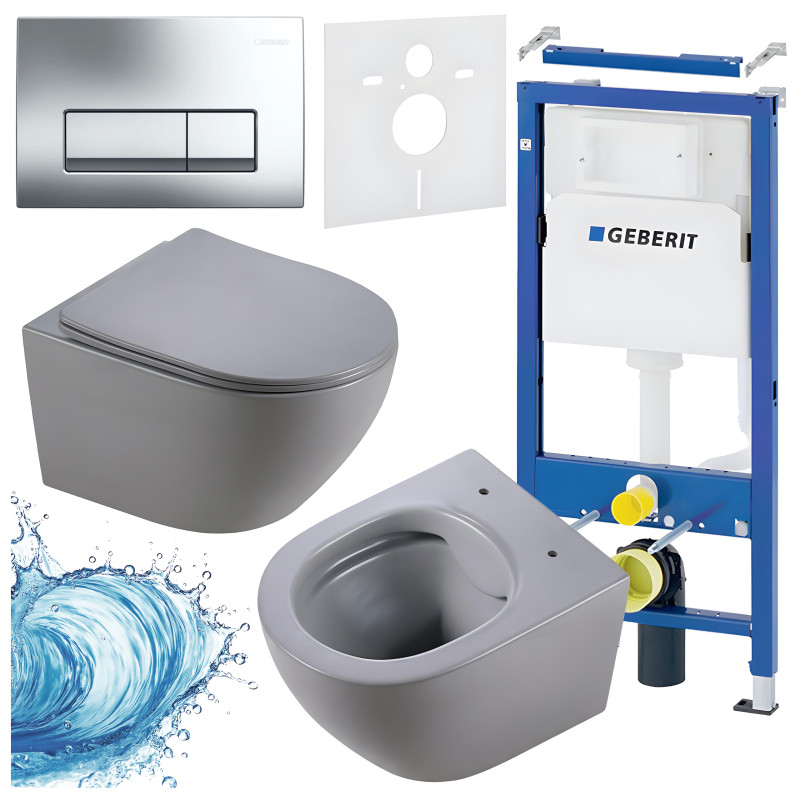 ZESTAW PODTYNKOWY WC STELAŻ GEBERIT DUOFIX MISKA MIZU-MTGR-RIM-03 PRZYCISK DELTA 50 CHROM