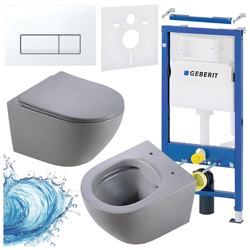 ZESTAW PODTYNKOWY WC STELAŻ GEBERIT DUOFIX MISKA MIZU-MTGR-RIM-03 PRZYCISK DELTA 50 BIAŁY