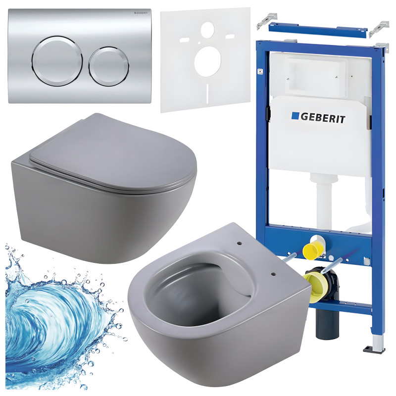 ZESTAW PODTYNKOWY WC STELAŻ GEBERIT DUOFIX MISKA MIZU-MTGR-RIM-03 PRZYCISK DELTA 20 CHROM