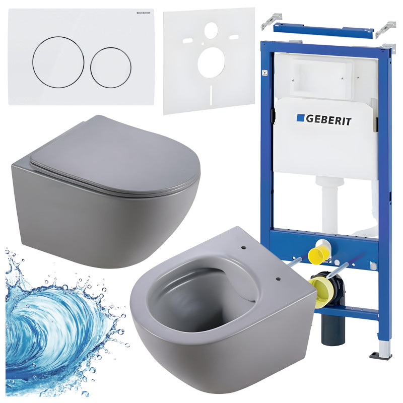 ZESTAW PODTYNKOWY WC STELAŻ GEBERIT DUOFIX MISKA MIZU-MTGR-RIM-03 PRZYCISK DELTA 20 BIAŁY