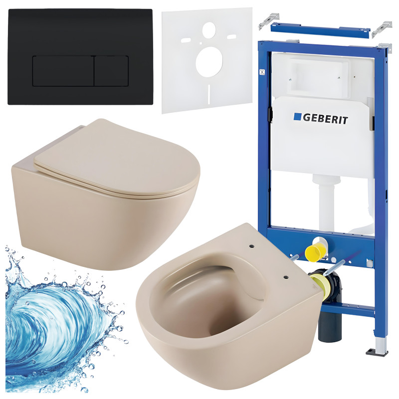 ZESTAW PODTYNKOWY WC STELAŻ GEBERIT DUOFIX MISKA MIZU-CAP-RIM-03 PRZYCISK DELTA 50 CZARNY POŁYSK