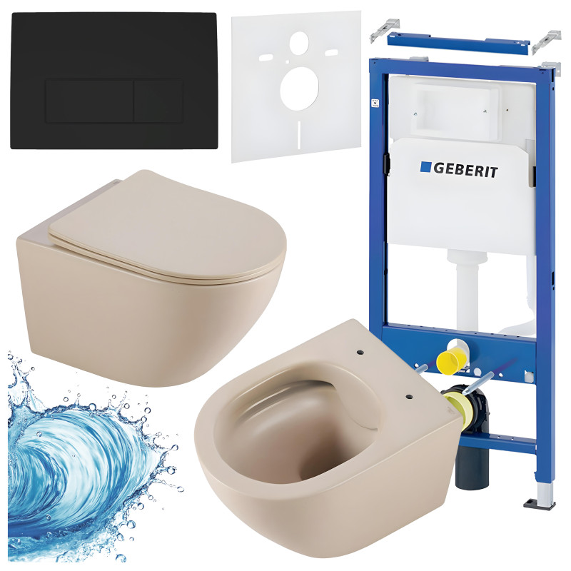 ZESTAW PODTYNKOWY WC STELAŻ GEBERIT DUOFIX MISKA MIZU-CAP-RIM-03 PRZYCISK DELTA 50 CZARNY MAT