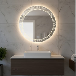 LUSTRO ŁAZIENKOWE PODŚWIETLANE LED OKRĄGŁE AURORA-60 CM 3 BARWY ANTY-PARA