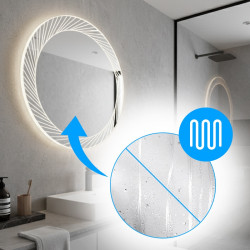 LUSTRO ŁAZIENKOWE PODŚWIETLANE LED OKRĄGŁE AURORA-80 CM 3 BARWY ANTY-PARA