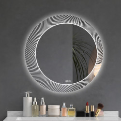 LUSTRO ŁAZIENKOWE PODŚWIETLANE LED OKRĄGŁE AURORA-80 CM 3 BARWY ANTY-PARA