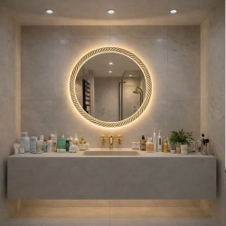 LUSTRO ŁAZIENKOWE PODŚWIETLANE LED OKRĄGŁE AURORA-80 CM 3 BARWY ANTY-PARA