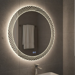 LUSTRO ŁAZIENKOWE PODŚWIETLANE LED OKRĄGŁE AURORA-80 CM 3 BARWY ANTY-PARA