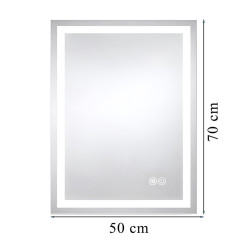 LUSTRO ŁAZIENKOWE PODŚWIETLANE LED PROSTOKĄTNE BELLA-50X70 3BARWY ANTY-PARA