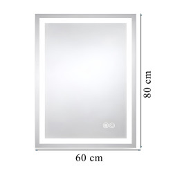 LUSTRO ŁAZIENKOWE PODŚWIETLANE LED PROSTOKĄTNE BELLA-60X80 3BARWY ANTY-PARA