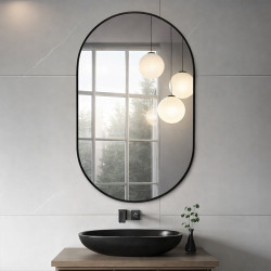 LUSTRO ŁAZIENKOWE OWALNE ŚCIENNE LOFT CZARNA ALUMINIOWA RAMA FIONA-50X100 CM