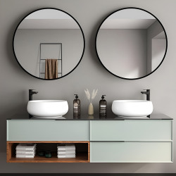 LUSTRO ŁAZIENKOWE OKRĄGŁE  ŚCIENNE LOFT CZARNA ALUMINIOWA RAMA 80 CM CERES-80