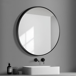 LUSTRO ŁAZIENKOWE OKRĄGŁE  ŚCIENNE LOFT CZARNA ALUMINIOWA RAMA 80 CM CERES-80